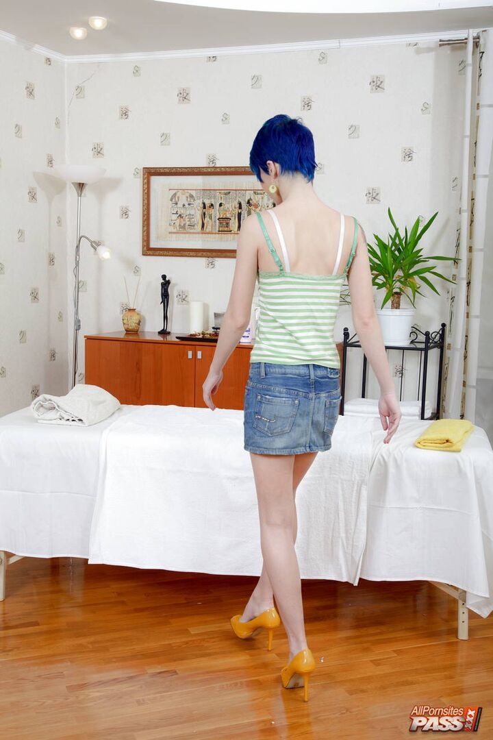 Pretty blue-haired teen railed