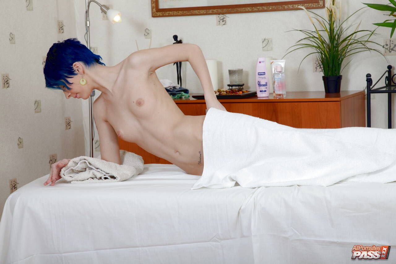 Pretty blue-haired teen railed