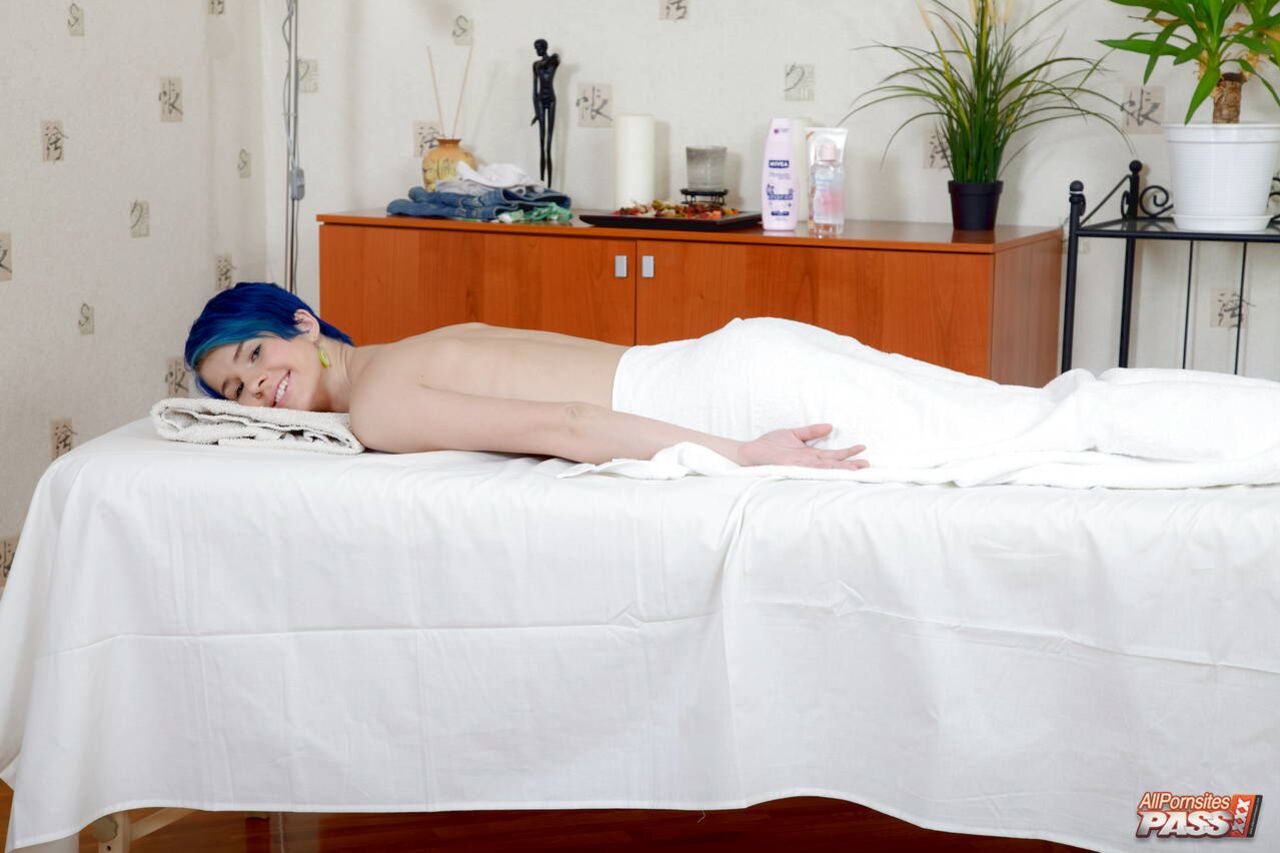 Pretty blue-haired teen railed