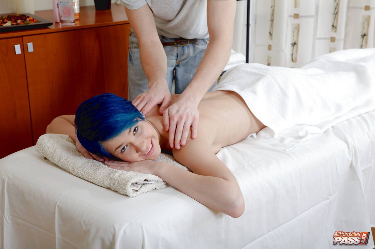 Pretty blue-haired teen railed