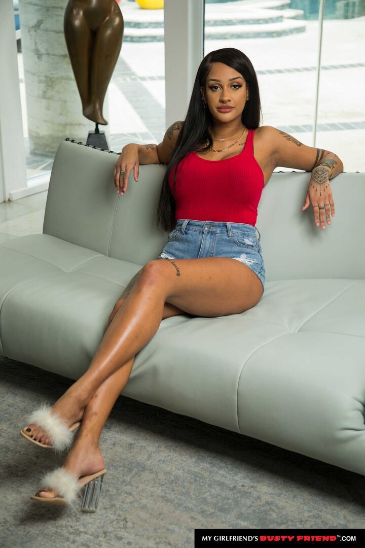 Busty tattooed hottie Zoey Sinn has friend's man play with her tits before fucking him
