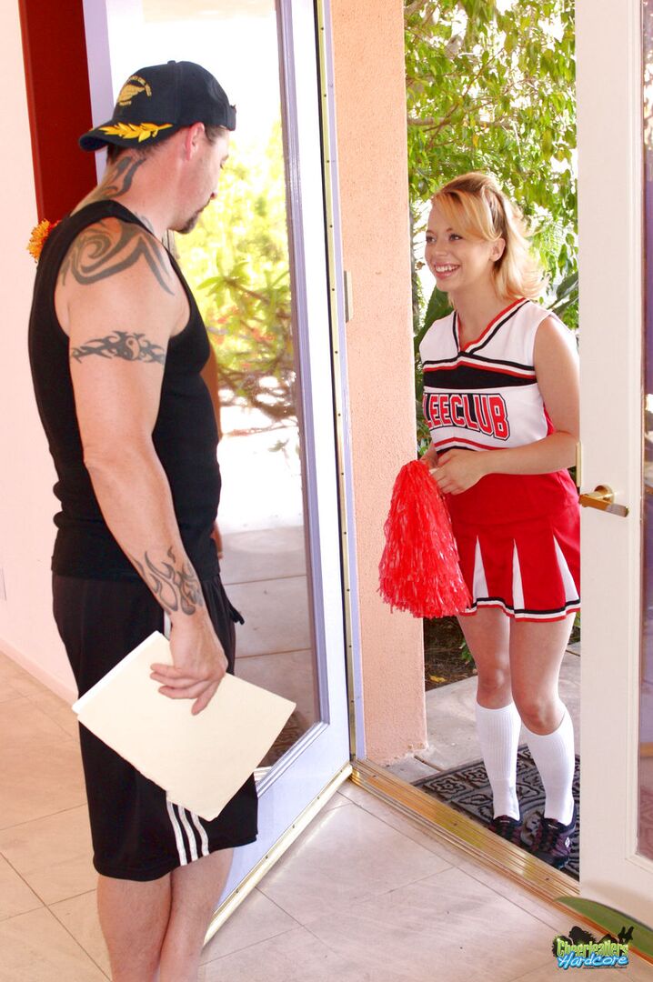 Pretty cheerleader rides cock
