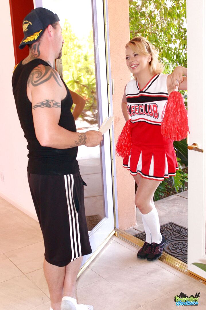 Pretty cheerleader rides cock