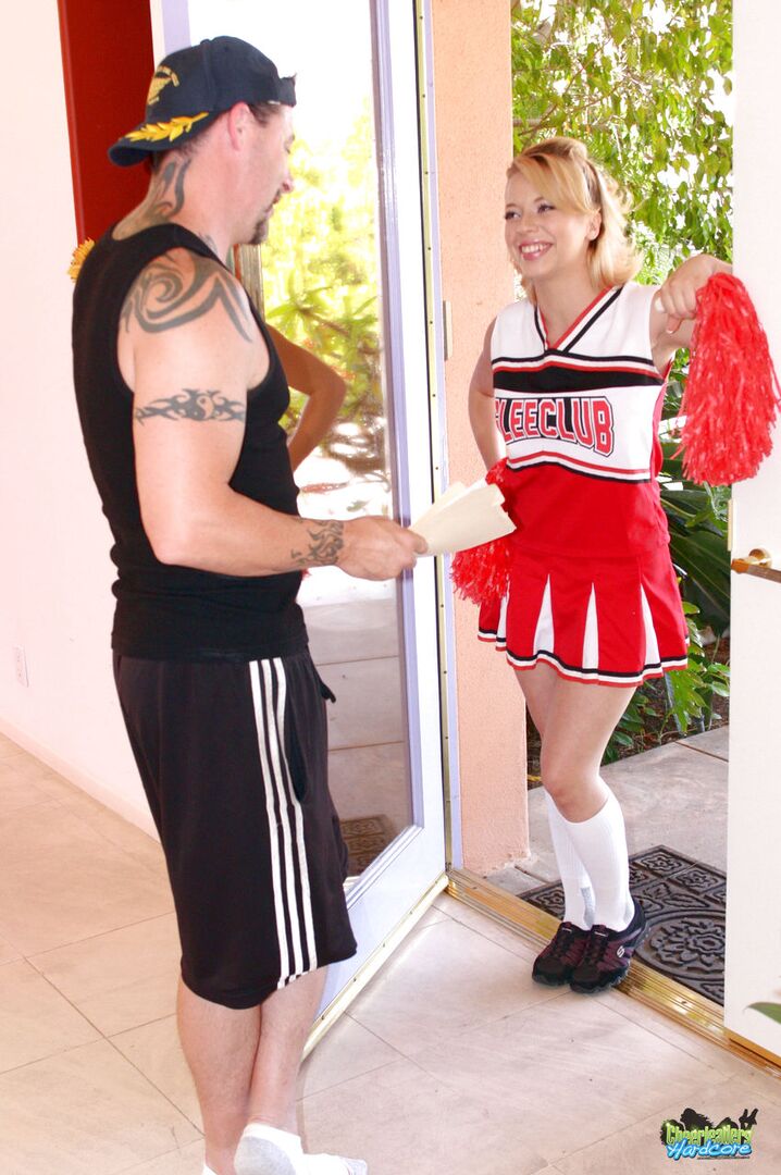 Pretty cheerleader rides cock